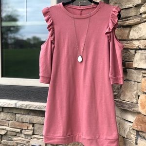 Pink ruffled cut out-sleeve dress